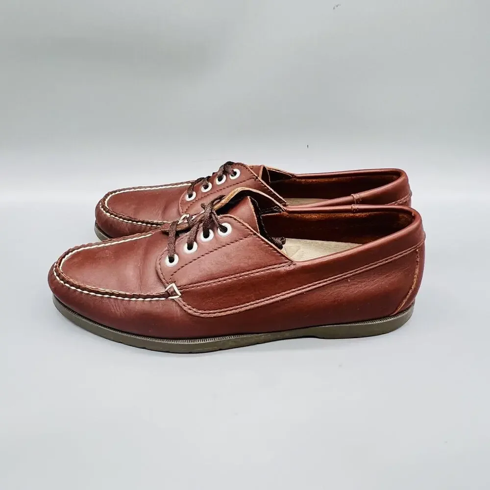 LL Bean Shoes Mens 7.5 Brown Leather Boat Moc Toe Vintage Casual Nautical